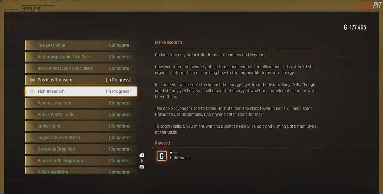 Stellar Blade Fish Research Bulletin Board request screenshot